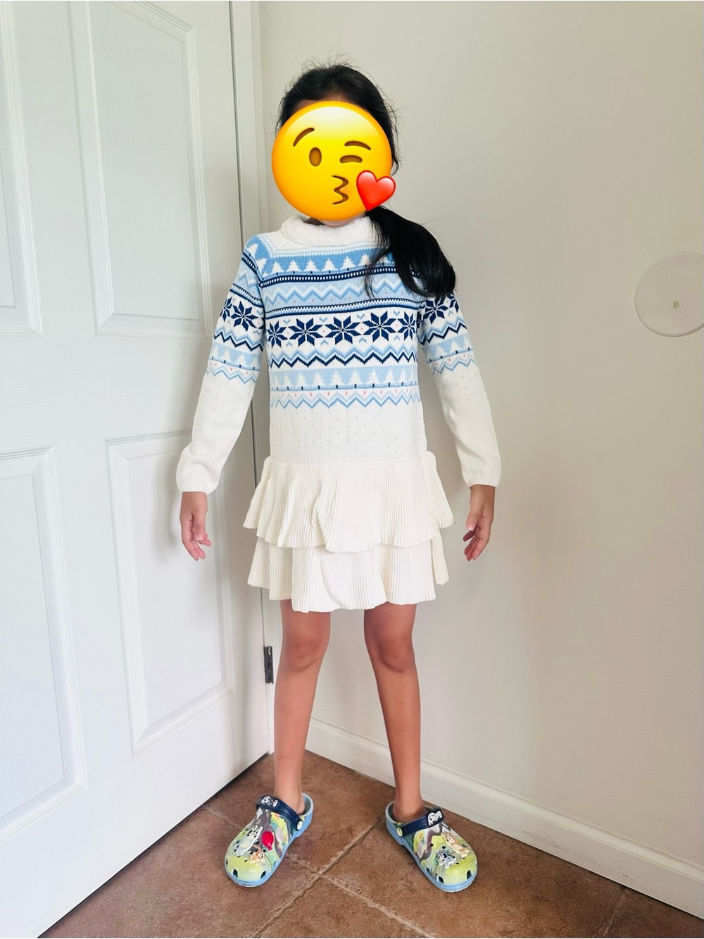 Gymboree Cream & Blue Fair Isle Ruffle Knit Dress
